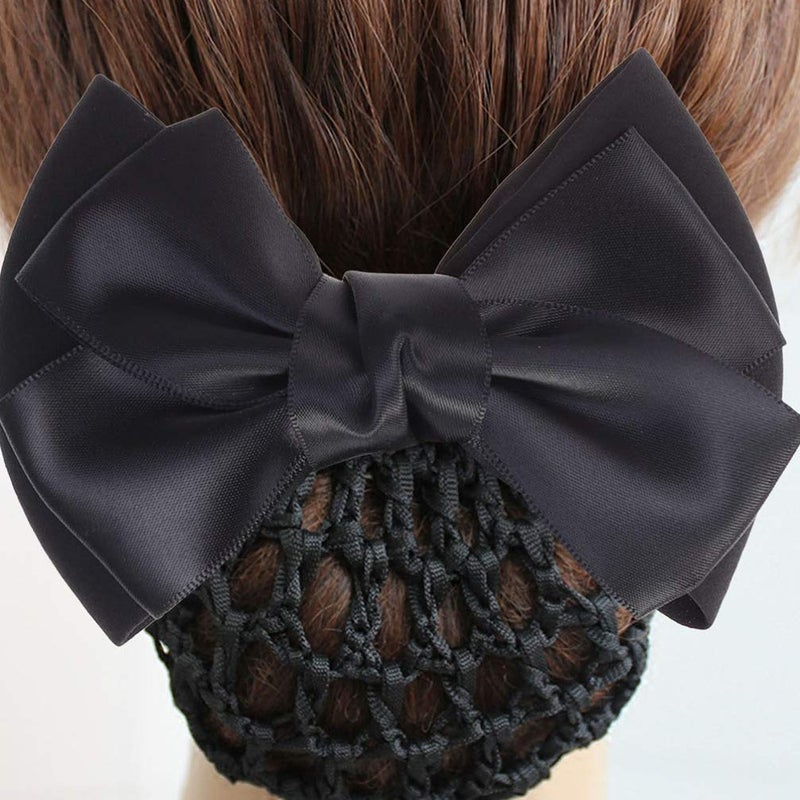 Minkissy Black Hair Clip Set: Snood Net, Flower Bun Cover, Bowknot Mesh Clip, Hair Flower Net Bag Headdress for Office Girls - Image 3